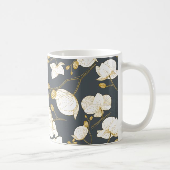 Mug Or & blanc élégant orchidée floral moderne gris (Droite)