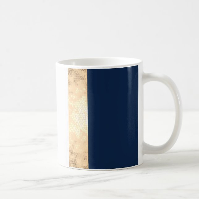 Mug or élégant de faux, bleu marine, rayures blanches (Droite)