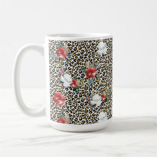 Mug Or Empreinte de léopard Rouge Blanc Floral