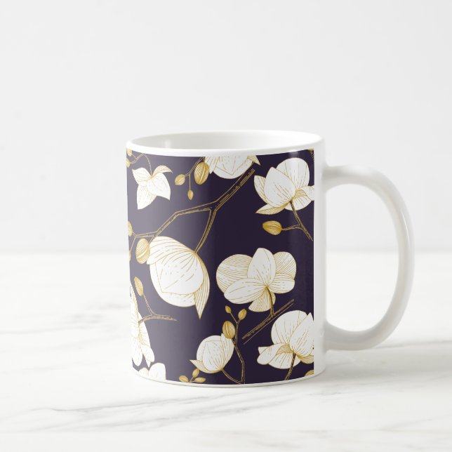 Mug Or et blanc élégant orchidée floral moderne violet (Droite)