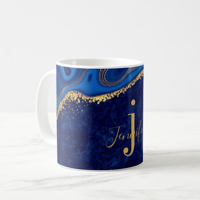 Mug Or et bleu Agate Moderne Marbre élégant Personnali (Devant gauche)