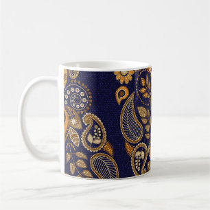 Mug Or et bleu, motif sans couture fleurie.