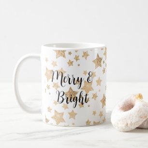 Mug Or étincelant Stars Noël Joyeux biright blanc