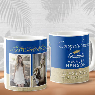 Mug Or Gold Rustique Bleu 2023 Diplômé 2 Photo Remise