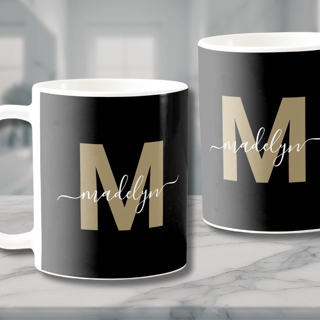 Mug Or Noir Monogramme Nom Initial (Rose Gold Glitter Sparkle Monogram Coffee Mug)