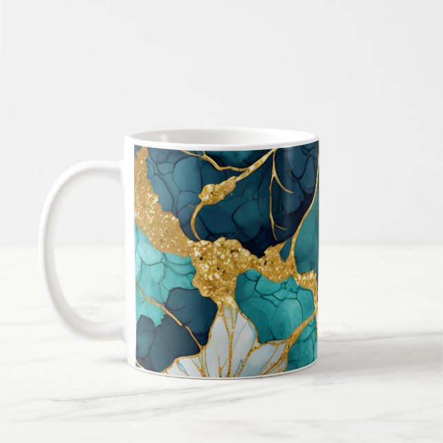 Mug Or Turquoise floral japonais (Gauche)