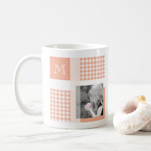 Mug Orange Ajouter Votre Photo En vichy Monogramme Mod