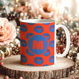 Mug Orange and Blue XOXO Kissing Lips Personalized