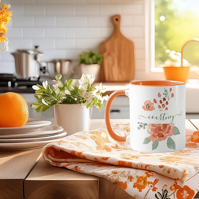 Mug Orange aquarelle florale personnalisée (Créateur téléchargé)