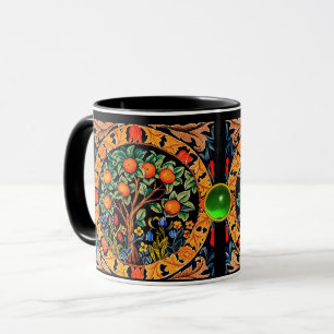 Mug ORANGE ARBRE AVEC FEUILLES VERTS, FLEURS JEU Vert
