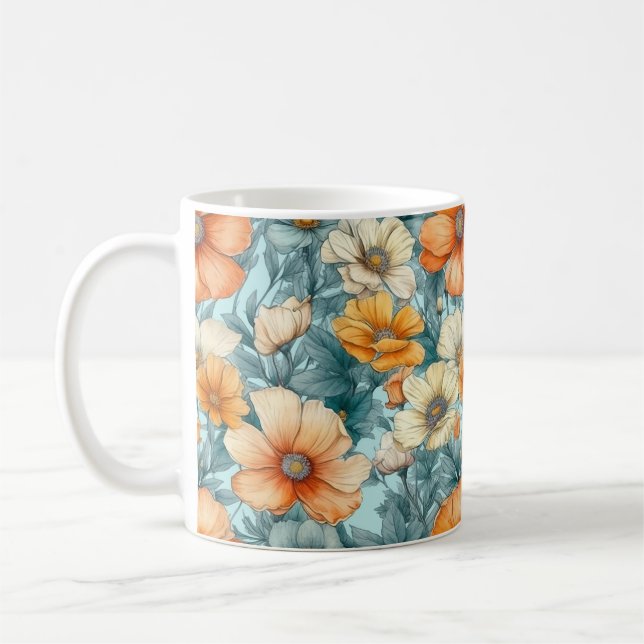 Mug Orange bleu fleur (Gauche)