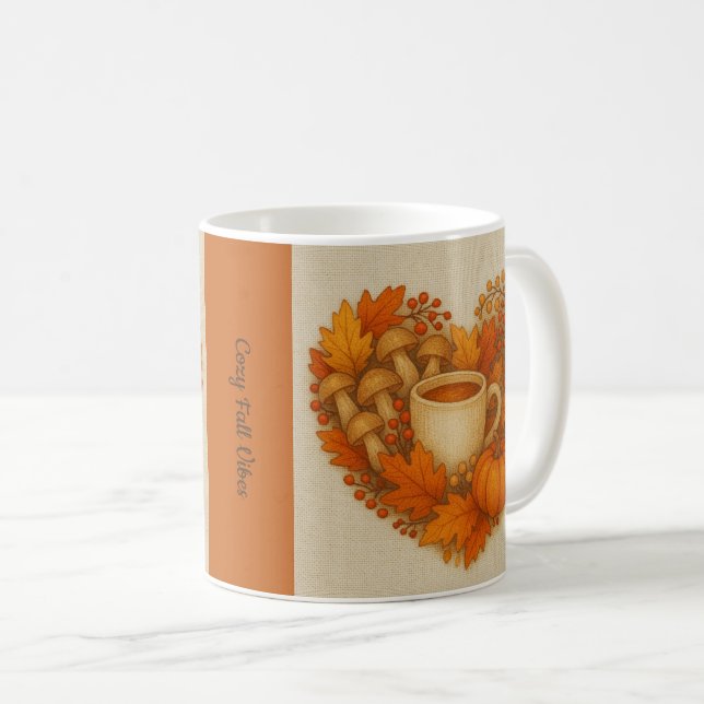 Mug orange Cosy Fall vibes cocoa Citrouille Feuilles (Devant droit)
