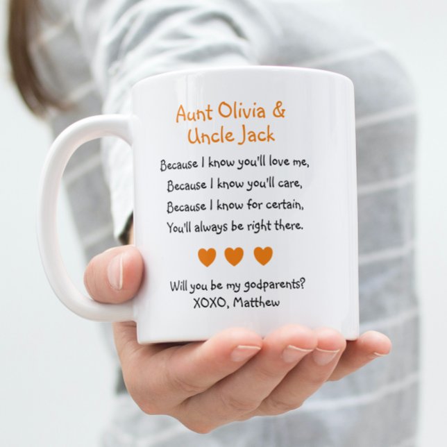 Mug Orange Hearts Tu Seras Mes Godparents Poème Photo (Créateur téléchargé)