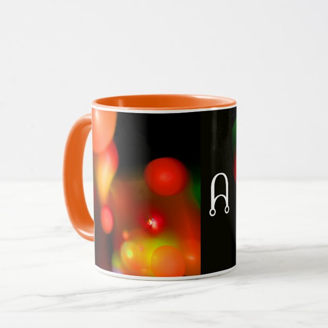 MUG ORANGE JAUNE BLACK FRACTAL BUBBLES MONOGRAM (Devant gauche)