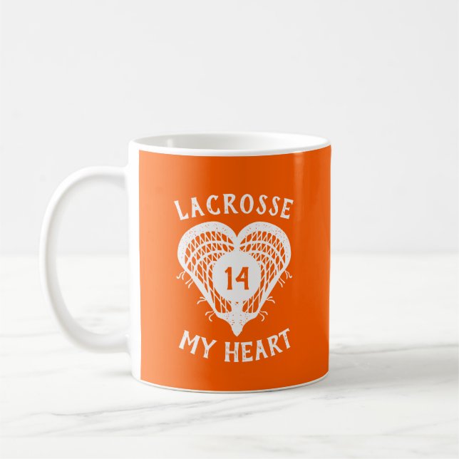 Mug Orange Lacrosse Mon Cœur (Gauche)