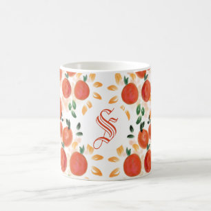 Mug Orange tropical et Motif Feuille Monogrammé