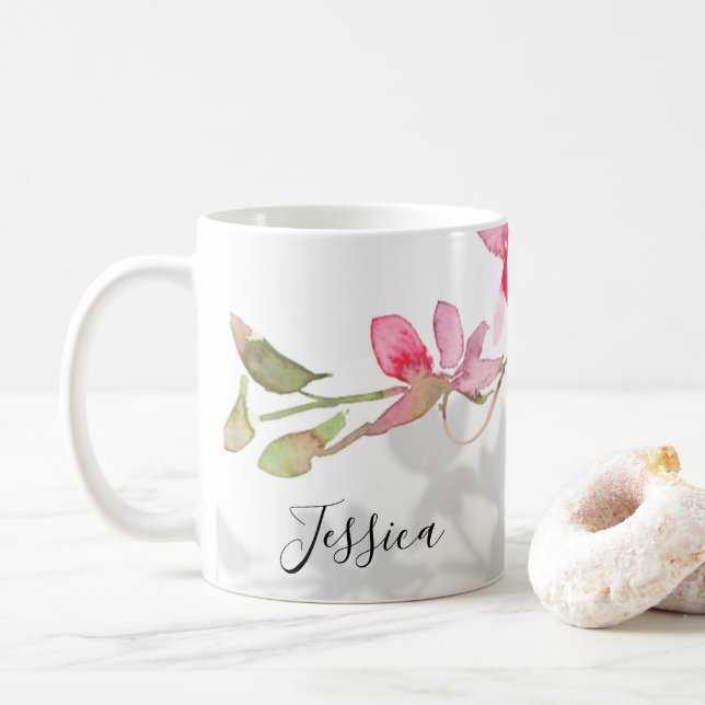 Mug Orchidée rose sur mesure ombre florale  (Avec donut)