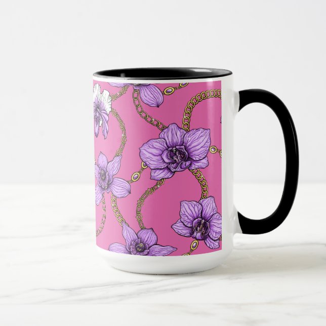 Mug Orchidées et chaînes, violet et rose (Droite)