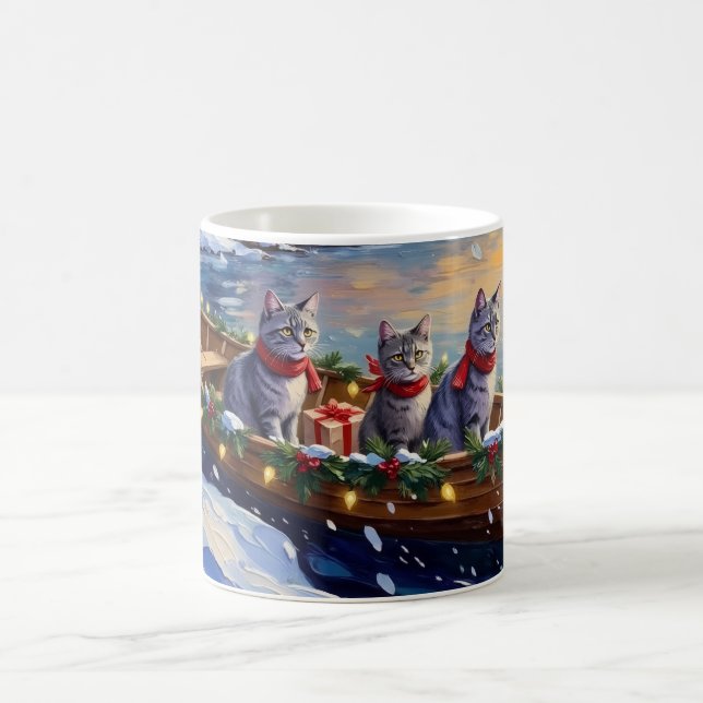 Mug Oriental Blue Cat Christmas Boat Holiday (Centre)