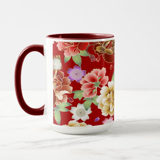 Mug Oriental Rouge or rose moderne Floral (Gauche)