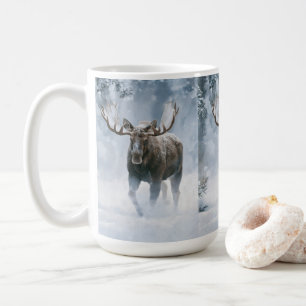 Mug Orignal mâle marchant dans la neige boréale