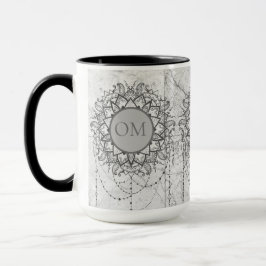 Mug Ornat Lotus OM Mandala sur Marbre Argent