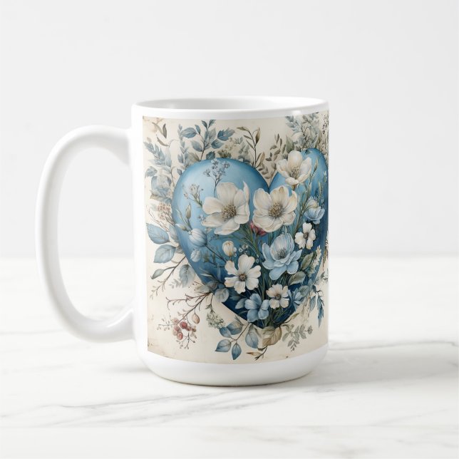 MUG ORNATE BLEU CRÈME OR COEURS FLORALES (Gauche)