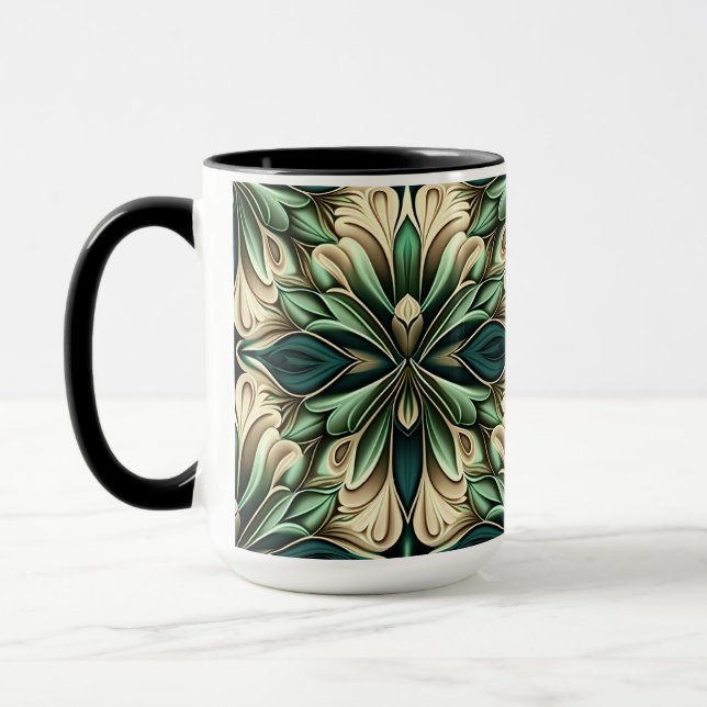 MUG ORNATE DARK GREEN & GOLD ART DECO MOTIF (Gauche)