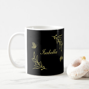 Mug Orné élégant fleurs dorées noir 