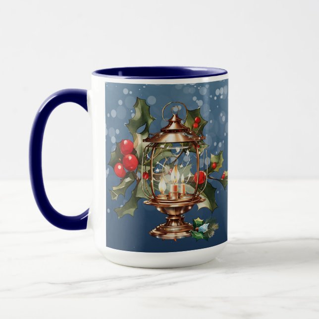 Mug Ornement de Noël en céramique bleue (Gauche)