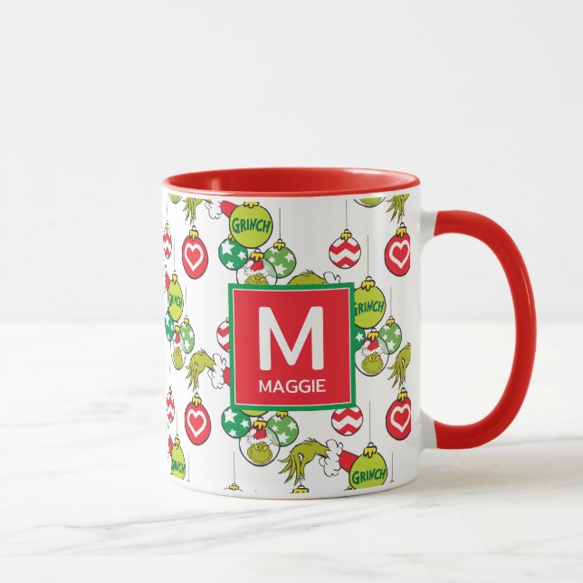 Mug Ornement Grinch | Ajoutez votre nom et initiale (Droite)