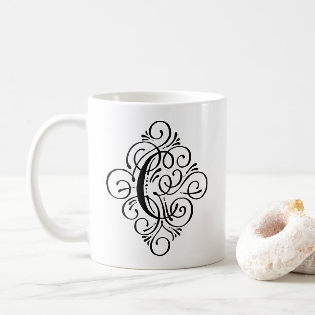 Mug Ornement Monogramme Swash Personnalisé (Avec donut)