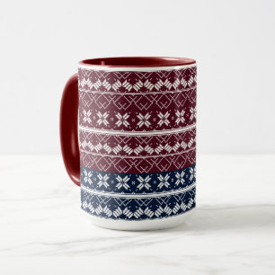 Mug Ornement scandinave sur un bleu, bordeaux 