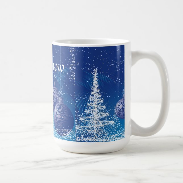 Mug Ornements Bleus de Noël Arbres blancs (Droite)