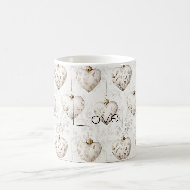 Mug Ornements coeurs gris crème chic   (Centre)