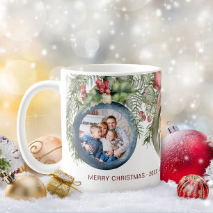 Mug Ornements de Noël 3 Photos Famille