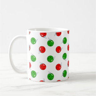 Mug Ornements de Noël de Pickleball Rouge Vert sur Bla