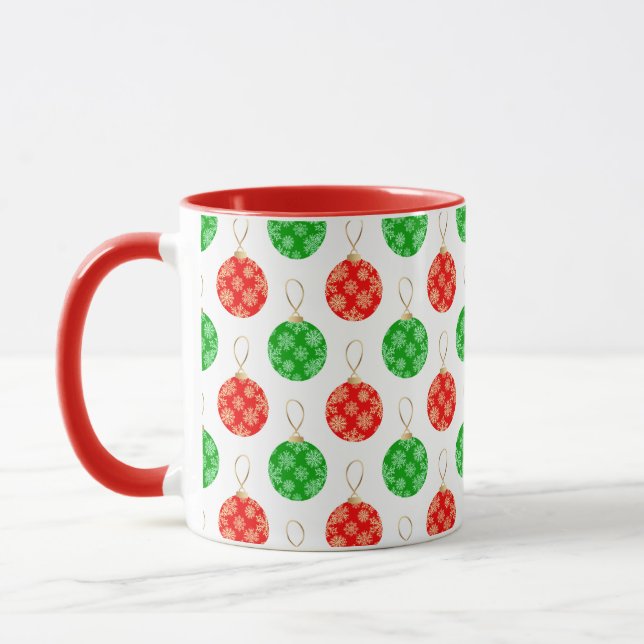 Mug Ornements de Noël modernes - Rouge Vert et Or (Gauche)