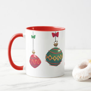 Mug Ornements de Noël rétro rouge et vert