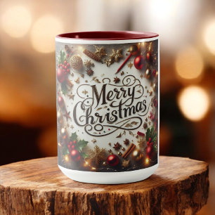 Mug Ornements élégants or et rouge Joyeux Noël
