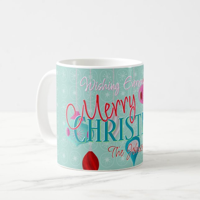 Mug Ornements rétro Noël Turquoise (Devant gauche)