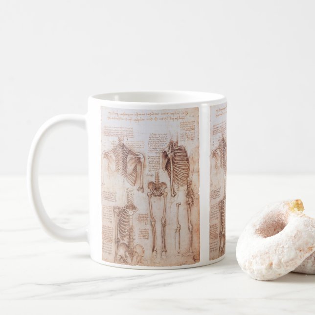 Mug Os de squelette de Léonard de Vinci, anatomie huma (Avec donut)