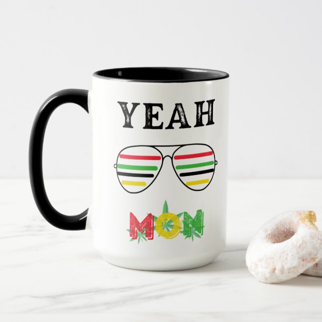 Mug Ouais Mon Reggae Lunettes de soleil colorées Café  (Avec donut)