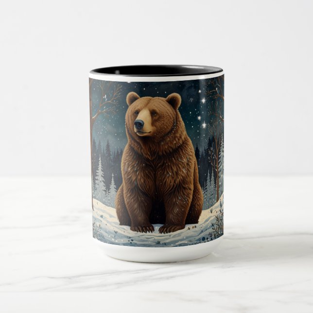 Mug Ours brun rétro paysage d'hiver de minuit (Centre)