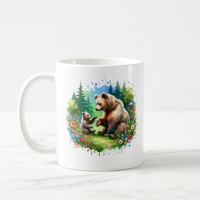 Mug Ours d'aquarelle mignonne et Cub Personnalisé (Gauche)