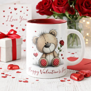 Mug Ours en peluche de la Saint-Valentin avec rose et 
