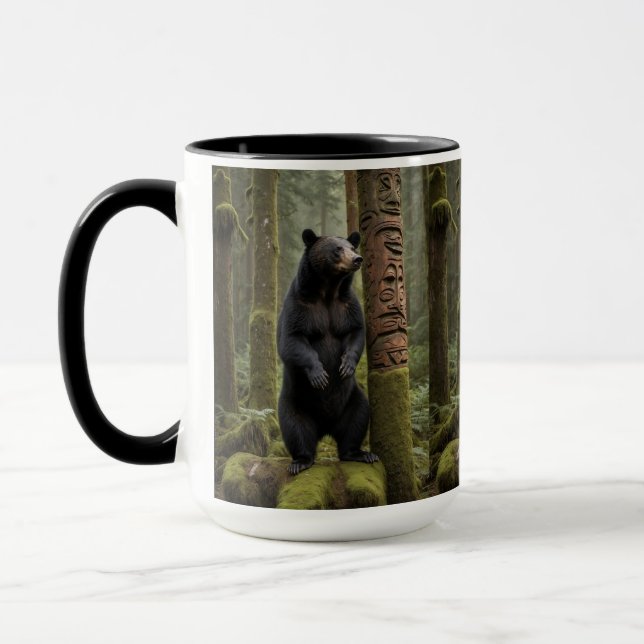 Mug Ours noir et totem Poteau Art de la faune (Gauche)