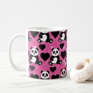 Mug Ours Panda Amoureux des Animaux Cœurs Noirs Paille