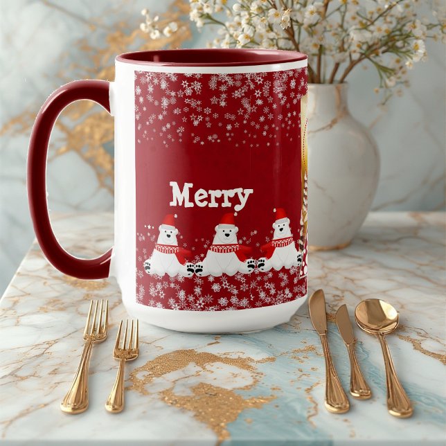 Mug Ours polaire Chandelier de Noël Hiver Flocon de ne (Polar Bear Christmas Candle Tree Winter Snowflake Mug)