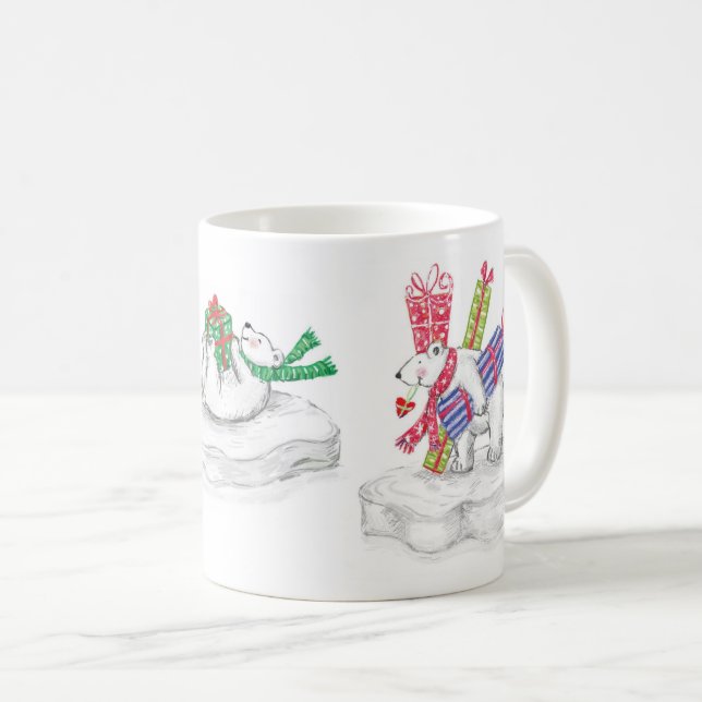 Mug Ours polaires en caricature mignonne avec cadeaux  (Devant droit)